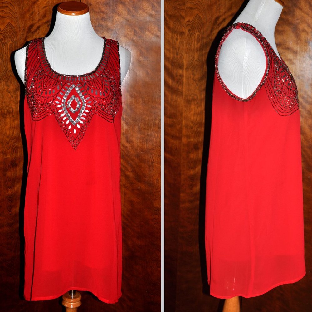 Angie Red Sleeveless Short Beaded & Sequin Dress Size M